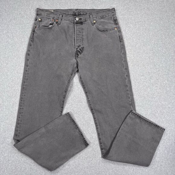 Levis Premium 501 Jeans Mens 36 x 36 Gray Straight Leg Button Fly Big E Denim - Picture 1 of 15